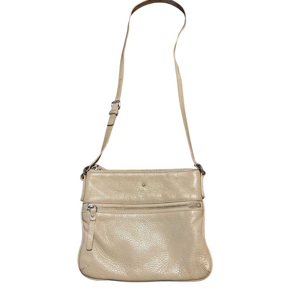 Kate Spade New York‎ Beige Leather Crossbody Bag Adjustable Strap Zip Pockets
